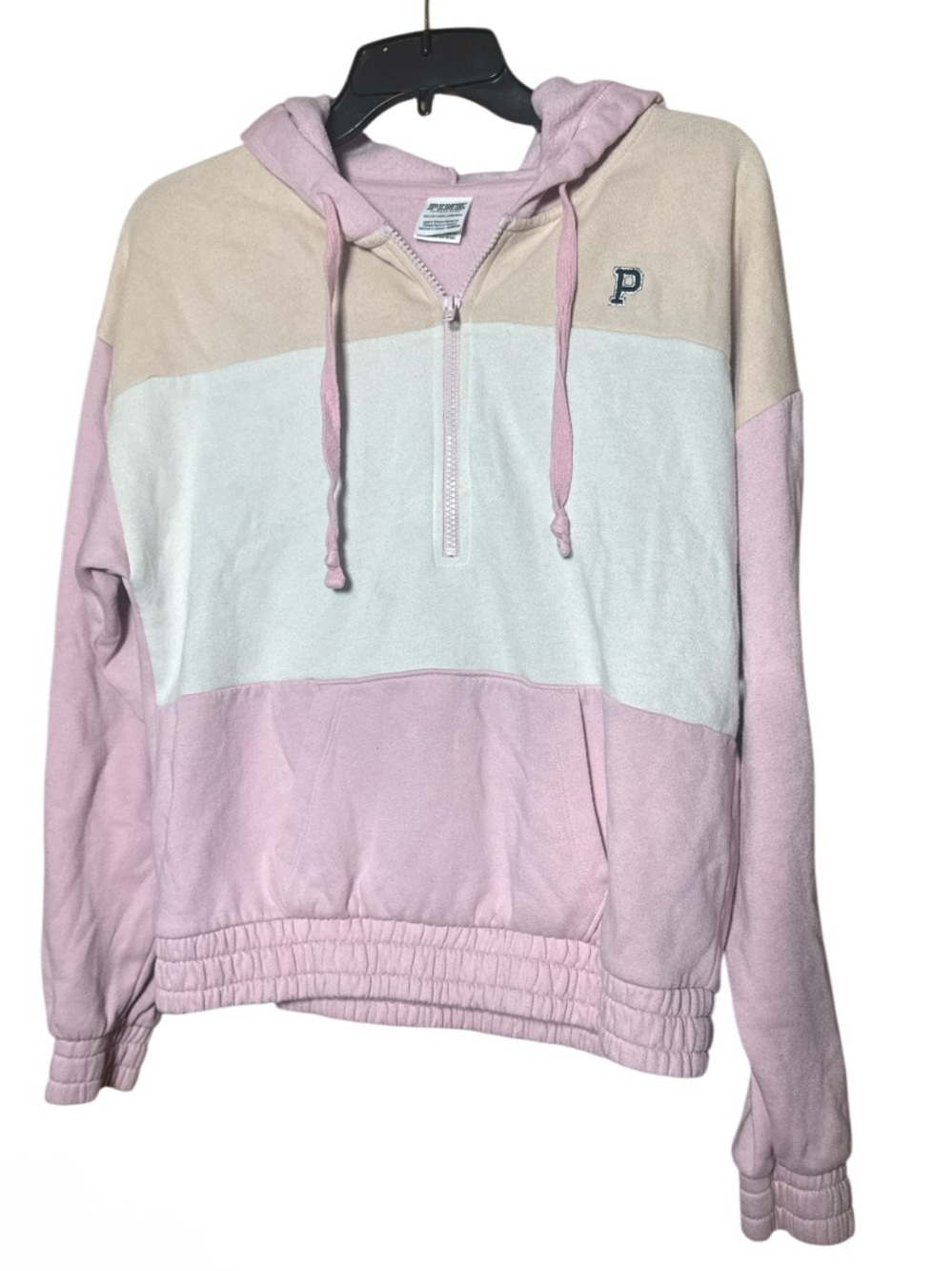 PINK Victoria's Secret Pink Cream & White Colorblock Half-Zip Hoodie - Size XS